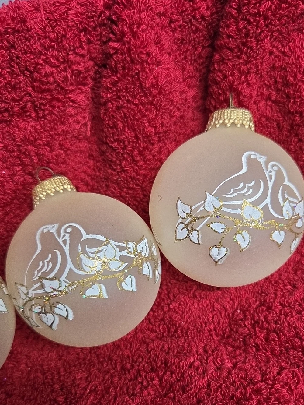 Vintage Krebs Dove Ornament Set in Frosted Beige with Gold Accents
